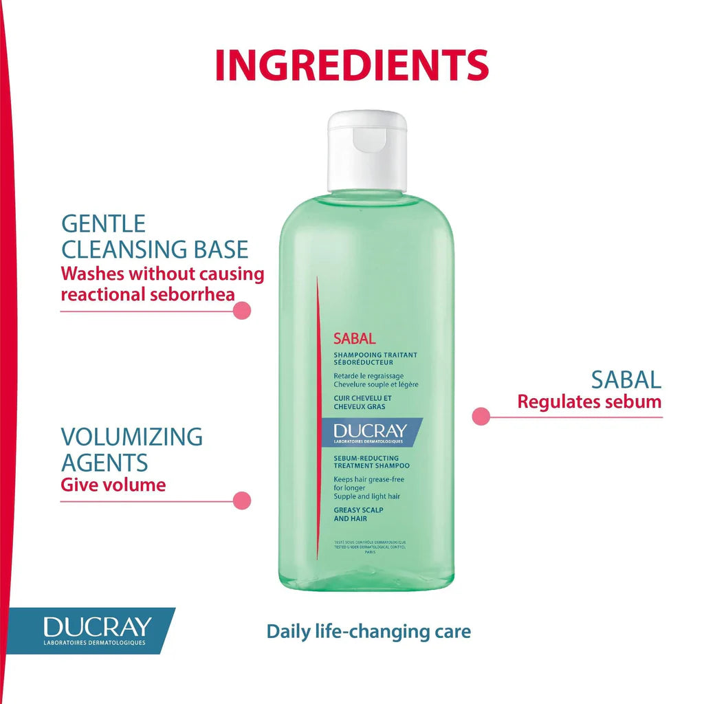 Ducray Sabal Sebo-Reducing Shampoo for Oily Scalp with Sabal Serrulata Extract 200ml